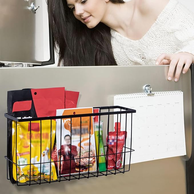 dedoot Magnetic Holder Locker 14.1"x 3.9"x 7" Strong Magnetic Black Mesh Holder Magnetic Basket Organizer Shelf Rack for Whiteboard,Fridge, Sponge, Recipe, Beverage,Refrigerator,Office File Foil-NeatNest