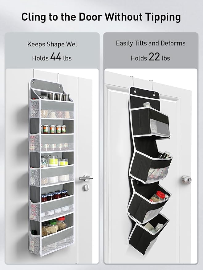 Yecaye 2 Pc Over The Door Organizer with 5 Bins 10 Side Pockets, 44lbs Load Hanging Bathroom and Bedroom Organizer, Behind The Door Hanging Organizers for Nursery Newborn Baby Essential Stuff Grey-NeatNest