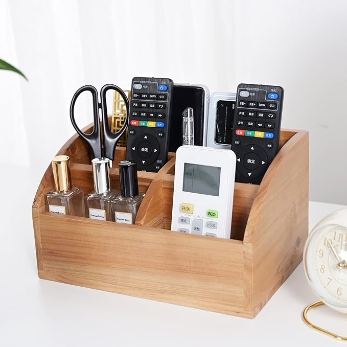 Farmhouse Solid Wooden Mail Sorter Wood Desk Organizer TV Remote Holder Rustic Vintage Caddy Mail Basket Storage Caddy for Bills, Kitchen, Desktop, Workspace Counter Top Home Decor Office Supplies……-NeatNest