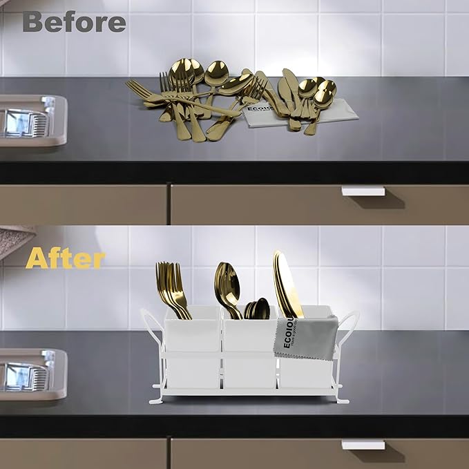 Cutlery Holder with Drain Holes, Silverware Caddy for Party, kitchen counter, 3pcs Bins Set Countertop Utensil Holder for Spoons, Forks and Knives, White-NeatNest