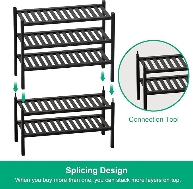 Shoe Rack 2-Tier Organizer-Stackable Storage Shelf with Multi-Function Combinations-Free Standing Bamboo Shoe Racks for Closet,Entryway,Hallway,Bathroom,Living Room Shoe Organization (Black, 2-Tier)-NeatNest