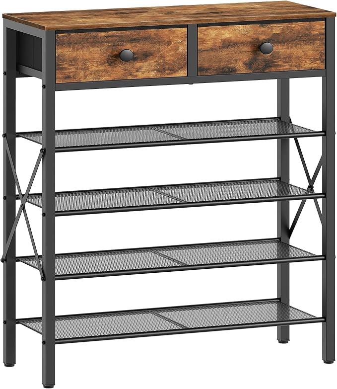 5 Tier Shoe Rack, Large Capacity Shoe Storage Organizer, Metal Shoe Shelf with Drawer and Wooden Top, for 20 Pairs of Shoes, for Entryway, Closet, Rustic Brown and Black SS25BRY1N1-NeatNest
