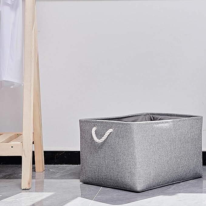 Fabric Storage Bins, 2 Pack Foldable Cube Baskets with Rope Handles, Large Collapsible Storage Cubes for Home, Office, Closet, Clothes, Books Organizer. (Gray, 2PCS/16*12.6*8.2inch)-NeatNest
