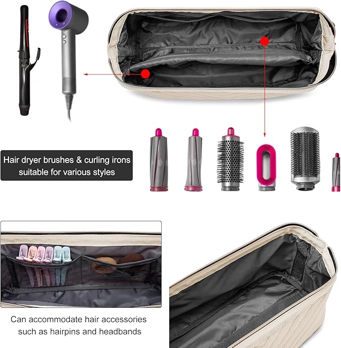 Hair Tools Travel Bag for Shark Flexstyle Dyson, Quilted Case Organizer Bag, Gift for Women Hair Accessories Storage Bag, Travel Hairdryer Portable Bag for Women, Beige-NeatNest