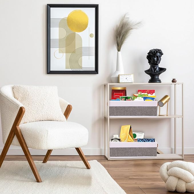 Collapsible Storage Bins 1-Pack, Foldable Baskets for Organizing, Clothes Boxes with Handles, Fabric Cubes Containers, White and Gray, 15 x 6 x 5 Inch-NeatNest