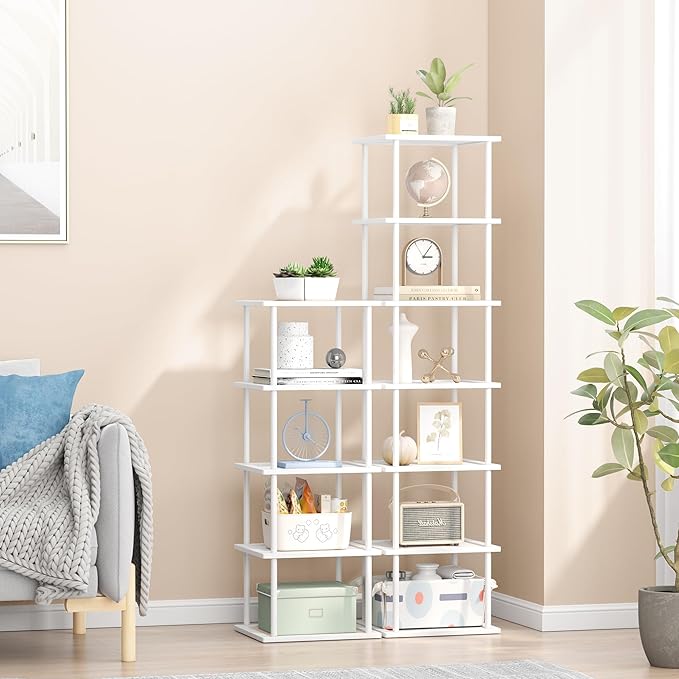 Vertical Tall Shoe Rack Organizer for Entryway -12 Tier Free Standing Slim Narrow Bamboo Wood Corner Stackable Shoe Boots Storage Stand Small Spaces for Closet Garage Cloakroom Living Room (White)-NeatNest