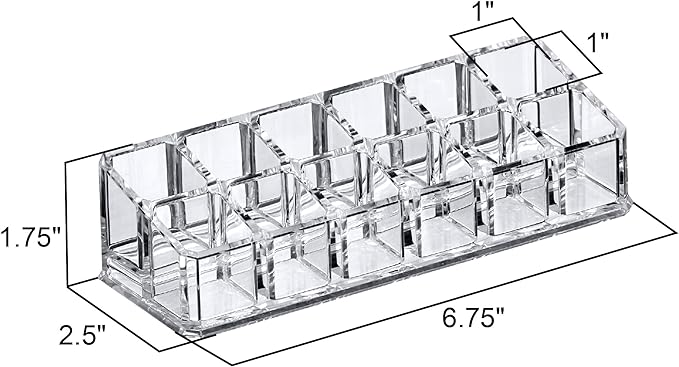 Amazing Abby - Glamour - 2-Pack 12-Slot Acrylic Lipstick Organizer, Lipstick Holder, Lip Gloss Holder, Cosmetic Storage Display, Perfect Storage Solution for Drawer and Vanity (Slot Size: 0.9" x 0.9")-NeatNest