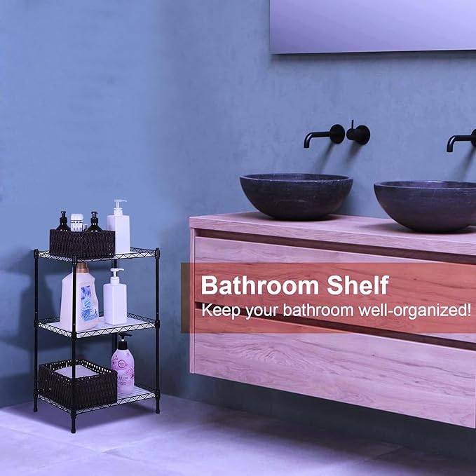 Best 3-Tier Wire Shelving - Black -Mini Shelf - Kitchen Storage Shelves, Lightweight countertop Storage Rack Corner Shelf Shelving Adjustable Storage Shelf, 11.8" D x 15.7" W x 31.5" H-NeatNest
