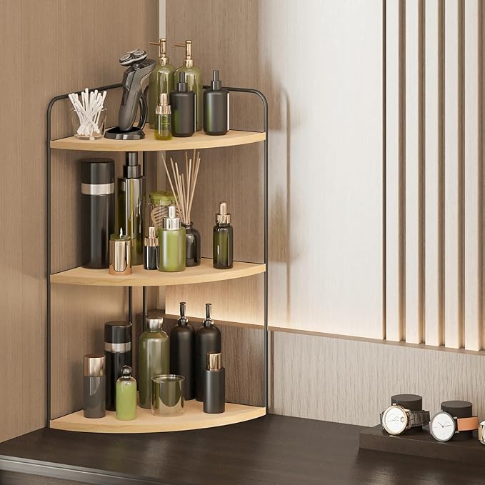 Bathroom Counter Organizer,Countertop Organizer,Vanity Organizers,Bathroom Storage,Bathroom Sink Caddy,Counter Shelf,Corner Counter,Corner Shelves(Black-Burlywood)-NeatNest