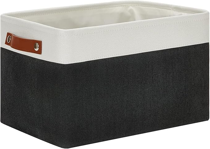 DULLEMELO Linen Closet Organizer and Storage Basket for Office, Bedroom, Cloth, Baskets for Organizing and Storage with handles for Shelves,Closet,Gift,Toys(White&Black)-NeatNest