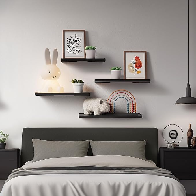 BAYKA Wall Shelves for Bedroom Decor, Floating Wall Shelves for Living Room Kitchen Storage, Wall Mounted Rustic Wood Floating Shelves for Kids Books, Corner Shelves for Bathroom, Office(Set of 3)-NeatNest