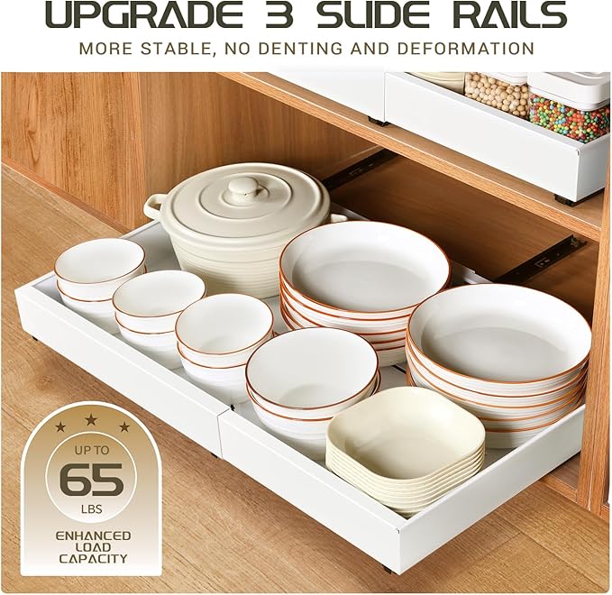 Under Sink Cabinet Organizer with Slide-Out Drawers Heavy-Duty Adjustable 12.6''-20.5'' Deep Tool-Free Adhesive & Screw Mounting, Removable Shelves for Kitchen Storage (White)-NeatNest