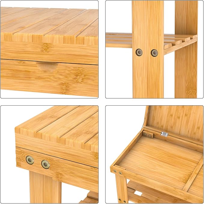 Zhuoyue Bamboo Shoe Rack Wood Bench with Storage Shelf for Entryway Small Space Organizer Indoor Outdoor Use