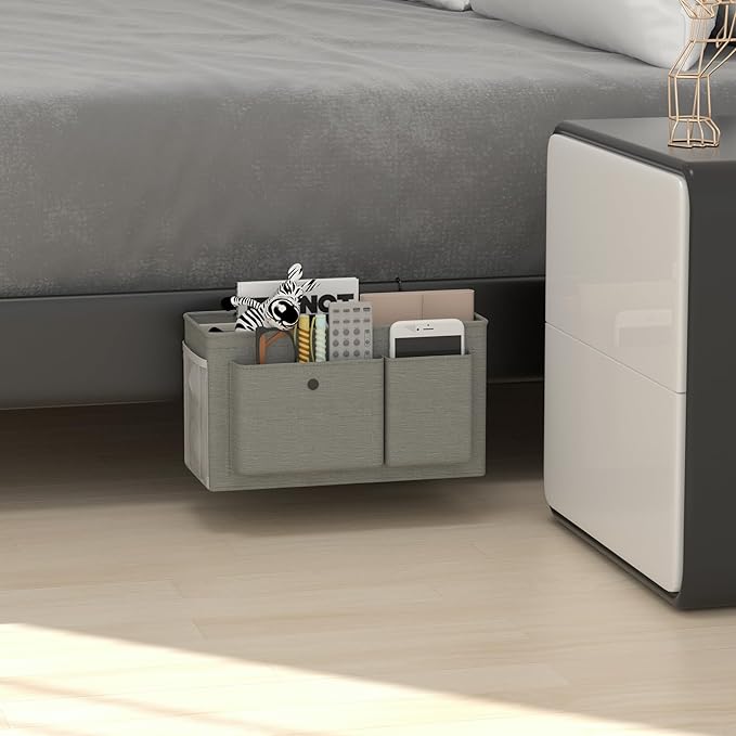 Bedside Caddy Bedside Organizer with Fixed Straps & Water Bottle Holder, Bunk Bed Caddy ideal for Home, Dorm, Hospital, Crib, Versatile Bedside Storage Solution (Grey 2pcs)-NeatNest