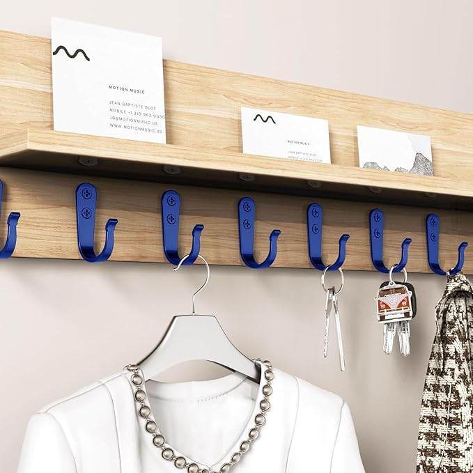 20PCS Wall Hooks for hanging, Metal Wall Hooks for Coats, Coat hooks for Wall, Heavy Duty Single Prong Wall Hooks With 40 Pieces Screws for Hanging Coats,Towel,Backpack,Hat, Dog Leashes (Blue)