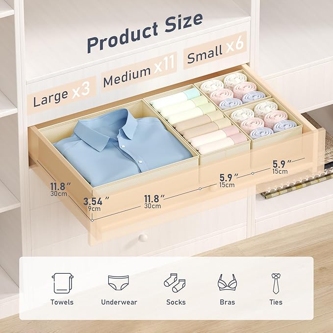 DIMJ Drawer Organizer Clothes - 20 Pack Closet Drawer Organizer Bins for Baby Clothes Storage, Fabric Dresser Organizer for Nursery Bedroom, Foldable Small Drawer Dividers for Underwear Socks-NeatNest