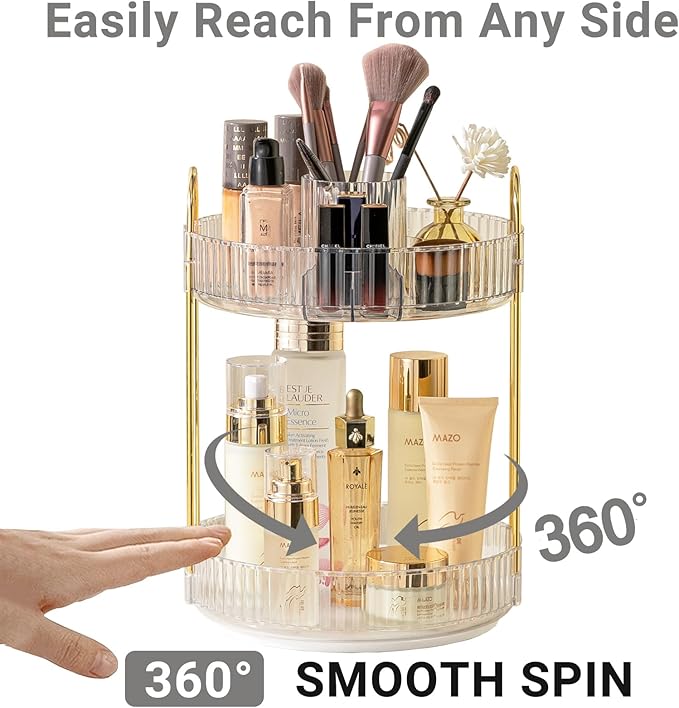 360 Rotating Makeup Organizer,2 Tier Large Capacity Make Up Organizers and Storage,Skincare Perfume Vanity Organizers,Bathroom Cosmetics Storage Organizer Countertop(Clear)-NeatNest