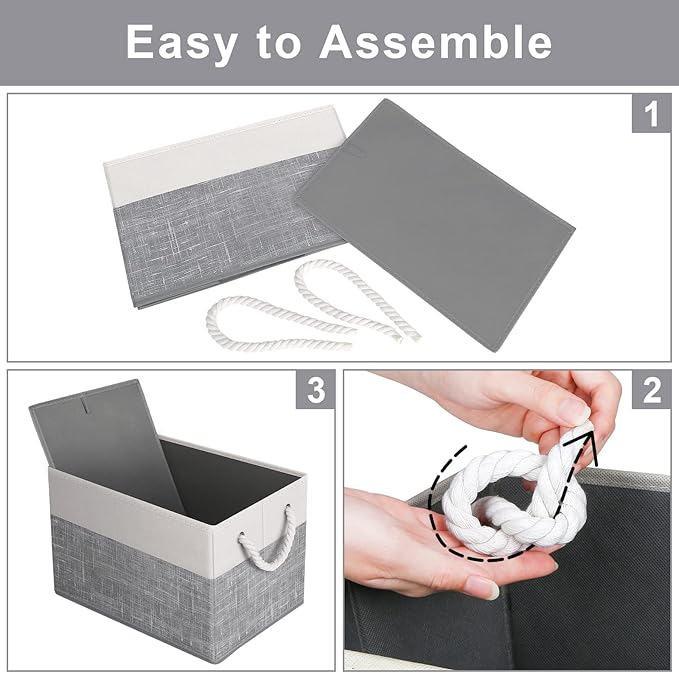 Fab Totes Foldable Storage Baskets - 6-Pack, Organize Toys, Books, Shelves, Closet - Large Storage Box with Rope Handles, Sturdy White & Grey Bins-NeatNest
