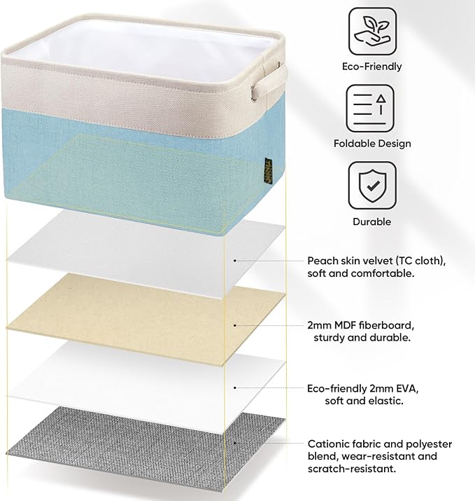BALEINE 1 Pack Fabric Storage Bins for Shelves, Linen Storage Baskets for Organizing, Decorative Closet Bins for Clothes, Home (Skyblue, 15''x11''x9.5'')-NeatNest