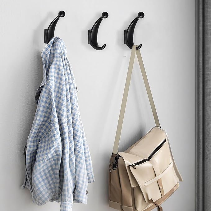4 Pack Bathroom Towel Hooks, Screw in Metal Robe & Coat Hooks for Wall(Matte Black)
