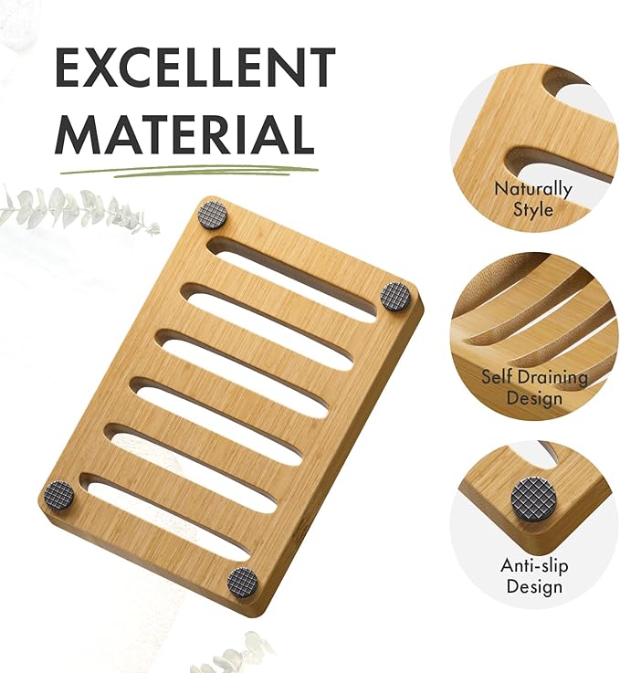AmazerBath Soap Holder, Bamboo Soap Dish, Wooden Soap Holder Soap Dish, 2 Pack Bamboo Soap Holder, Soap Dishes for Bar Soap, Wooden Soap Tray, Kitchen Soap Tray Self Draining (Wooden Color)-NeatNest