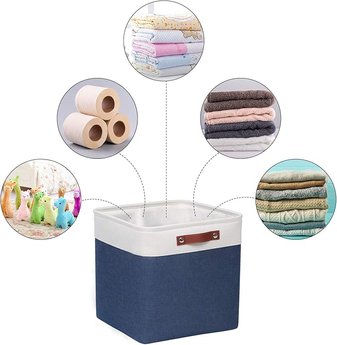 Univivi 13 inch Storage Baskets with Hard Bottom 4 Pack 13 x 13 x13 Cube Storage Bins Foldable Fabric Storage Bins for Shelves, Closet(Blue, Hard Bottom-13 Inch)-NeatNest