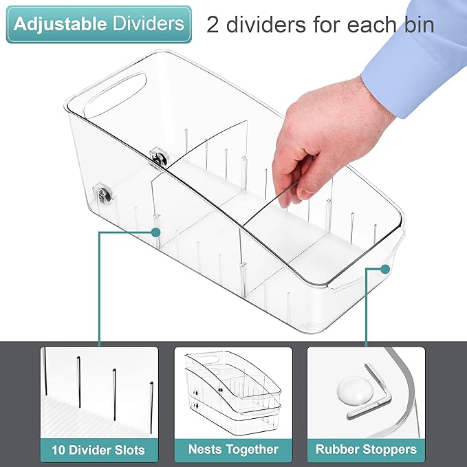 Sorbus Fridge Organizer on Wheels - Rolling Fridge Organizers and Storage Clear Design with Dividers & Handles for Kitchen Organization and Storage (Curved Top, Small - 1 Pack)
