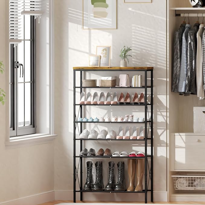 8 Tiers Tall Shoe Rack Organizer, Large Capacity Shoe Rack Holds 32 Pairs of Shoes, Durable and Stable, Adjustable Metal Shelf Stackable Shoe Shelf for Entryway, Hallway, Living Room, Closet-NeatNest