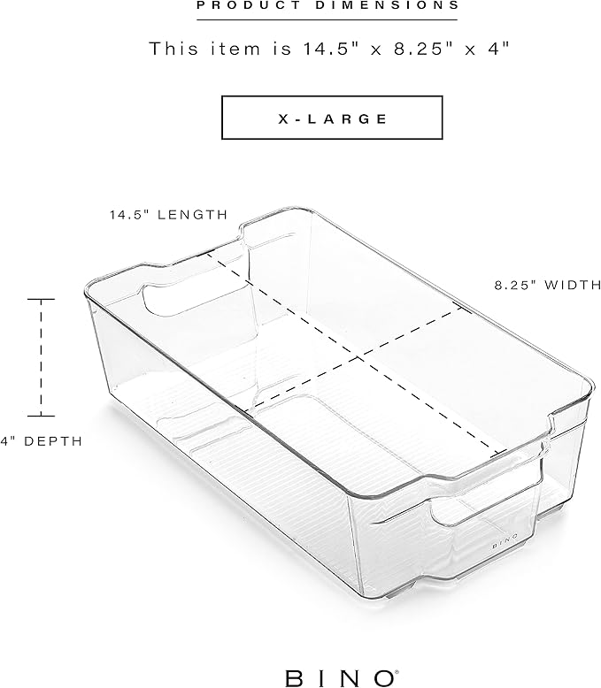 BINO | Stackable Storage Bins, X-Large - 2 Pack | THE STACKER COLLECTION | Clear Plastic | Built-In Handle | BPA-Free | Containers for Organizing Kitchen Pantry | Multi-Use Organizer-NeatNest