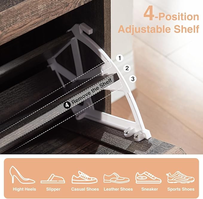 Shoe Storage Cabinet,Farmhouse Shoe Organizer with 2 Flip Drawers & Barn Door Design,Freestanding Hidden Slim Narrow Shoe Rack Cabinet with Open Storage for Entryway, Foyer,Hallway, Dark oak-NeatNest