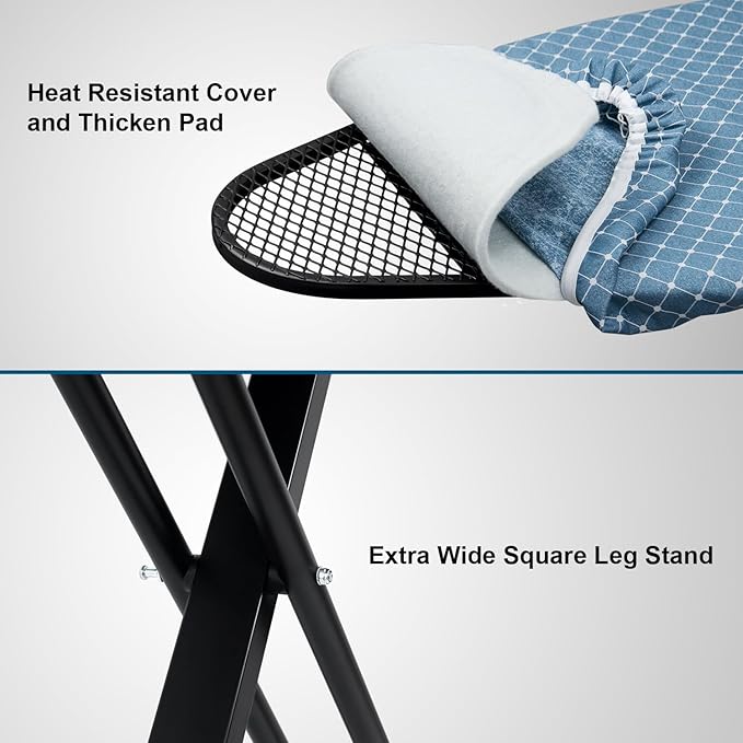 Duwee 17"x46" Ironing Board Full Size,Deluxe Ironing Board with Steam Iron Rest,Heat Resistant Cover and Thicken Felt Pad, Adjustable Height,Heavy Sturdy Legs