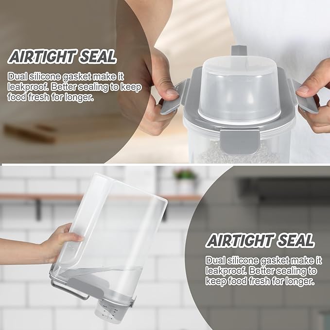 Dog Cat Food Storage Container, 5-7 Lbs Airtight Pet Food Storage Container with Easy-Pouring Spout and Portable Handle, Bird Seed Dispenser, Kitchen Organizer for Rice Cereal Flour -Light Grey-NeatNest