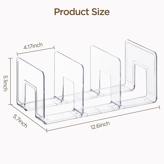 Widened 4.17 Inch Clear Acrylic Kids Shoe Rack for Closet Organizers and Storage 4 Pack, 3 Sections Small Toddler Baby Shoe Storage Organizer Shelf, Desk File Sorter Book Purse Organizer-NeatNest