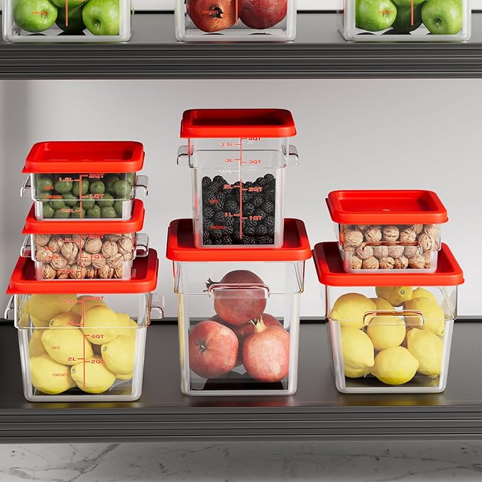 2 Quart Set of 4 Food Storage Containers,Food Containers with Lids and Handles,Square Commercial Food Containers for Kitchen, Restaurant,Refrigeration etc