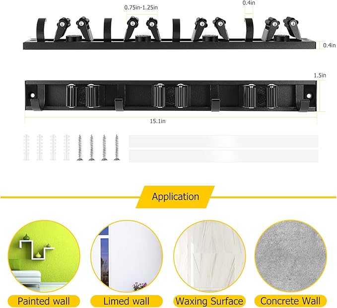 SLIIMU Movable 30'' Broom and Mop Holder Wall Mount with Sliding 7 Racks 8 Hooks, Storage Organizer Wall Hanger, Cleaning Tool Hanging Grippers for Kitchen Bathroom Garden Garage Laundry Home Closet-NeatNest