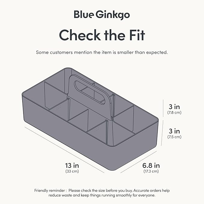BLUE GINKGO Stackable Organizer Caddy – Korean-Made Portable Tote for Bathroom, Office, Crafts, or School Supplies (Long Rectangle, Gray)-NeatNest
