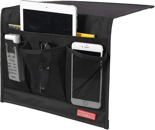 Bedside Caddy,Bedside Organizer Caddy Under Mattress,Holds Magazines,Books (4 Pockets-Black)-NeatNest