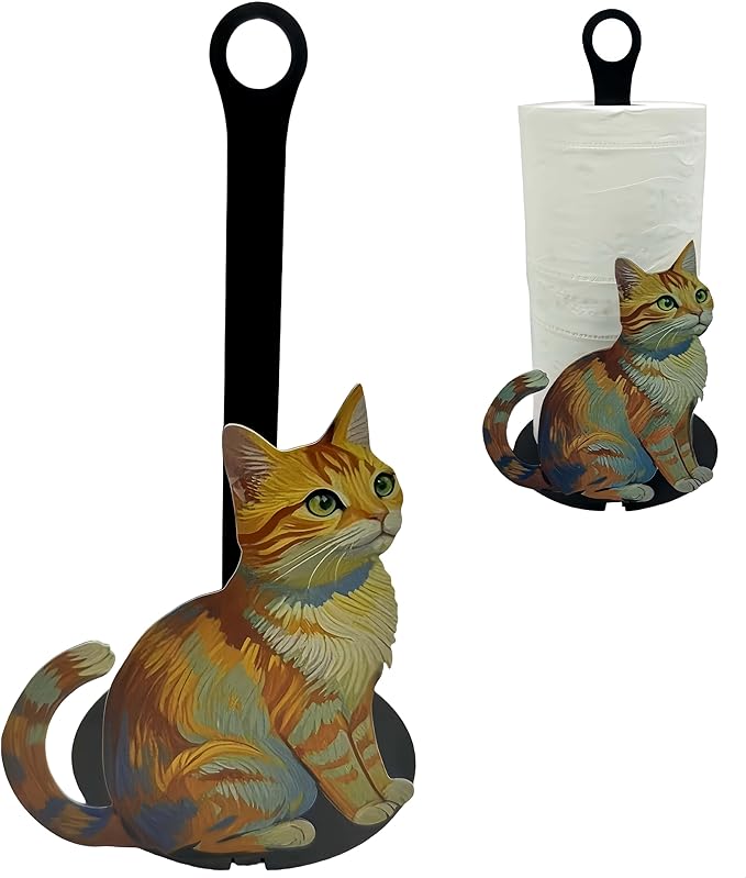 Decorative Paper Towel Roll Holder,Easy One-Handed Tear Kitchen Paper Towel Dispenser, Standing Paper Tower Holder Countertop Black for Kitchen and Bathroom (1Pack, Colorful Cat)-NeatNest