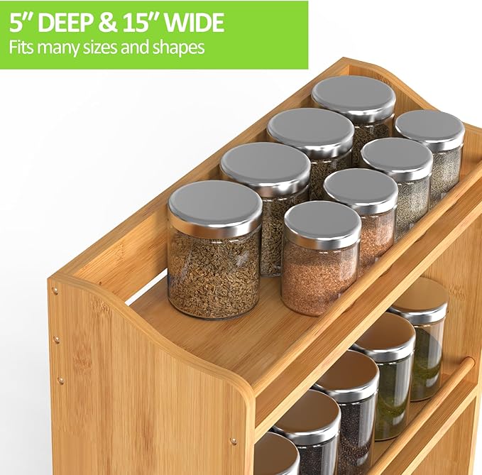 Bamboo Spice Rack Organizer, 3 Tier Spice Jars Shelf for Kitchen Countertop or Wall Mounting-NeatNest