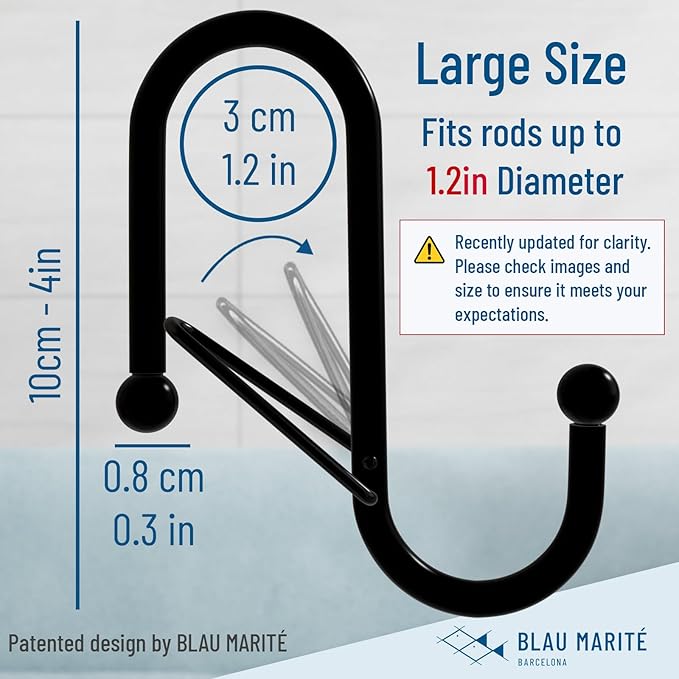 6 S-Shaped Hooks with Anti-Fall System. Anti Drop S-Shaped Hook with Safety Buckle to Prevent Falls. Heavy Duty. (Black, 4in Long (Diameter Rod<1.2in))-NeatNest