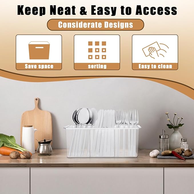 Bawuie Silverware Caddy Organizer, Utensil Caddy Holder for Forks, Knives, Spoons, Cutlery, Flatware Storage Bin with Handle for Kitchen Pantry Table Countertop Outdoor Picnic, Clear-NeatNest