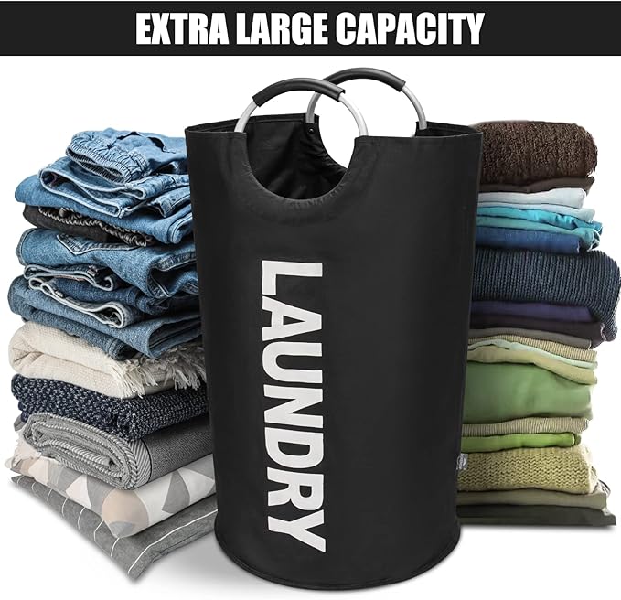 DOKEHOM 125L X-Large Laundry Basket, Collapsible Laundry Bag, Freestanding Tall Clothes Hamper, Foldable Washing Bin (Black)-NeatNest