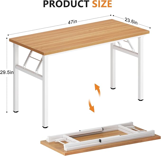 DlandHome 47 inches Folding Table Computer Desk Portable ActivityTable Conference Table Home Office Desk, Fully Assembled Teak and White DND-ND5-120TW-NeatNest
