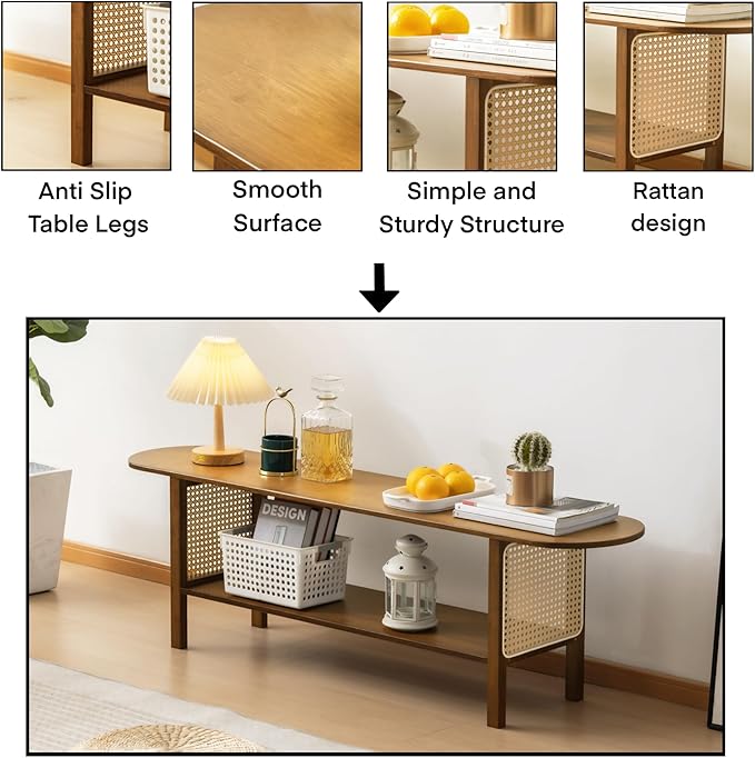 Bamboo TV Stand for TVs up to 65", Accent Entertainment Center with Storage, Media Console Table with Rattan, Modern TV Stand for Living Room, Bedroom, 55"(L), Walnut-NeatNest