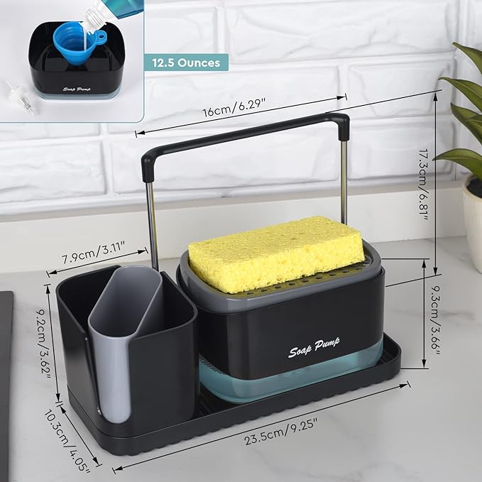 Bestseek Kitchen Soap Dispenser Set with Tray and Sponge Holder, Sink Caddy Organizer with Dishcloth and Dish Brush Holder, for Countertop Storage Organize - Practical Kitchen Gadgets-NeatNest