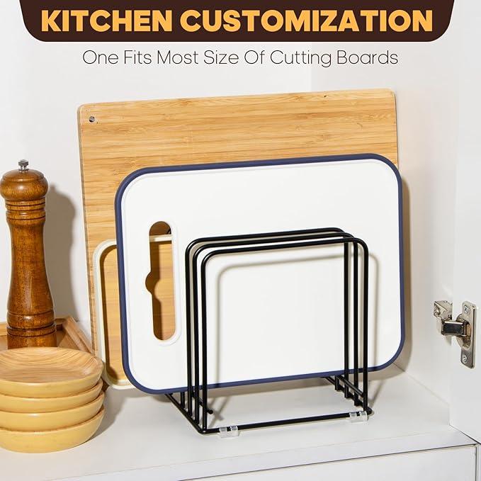 Cutting Board Organizer, Kitchen Cabinet Organizer Storage Rack, 5 Slots Holder Stand for Cutting Board,Baking Cookie Pan, Cookie Sheets Organizer for Kitchen Countertop,Metal Black (1 Pack)-NeatNest