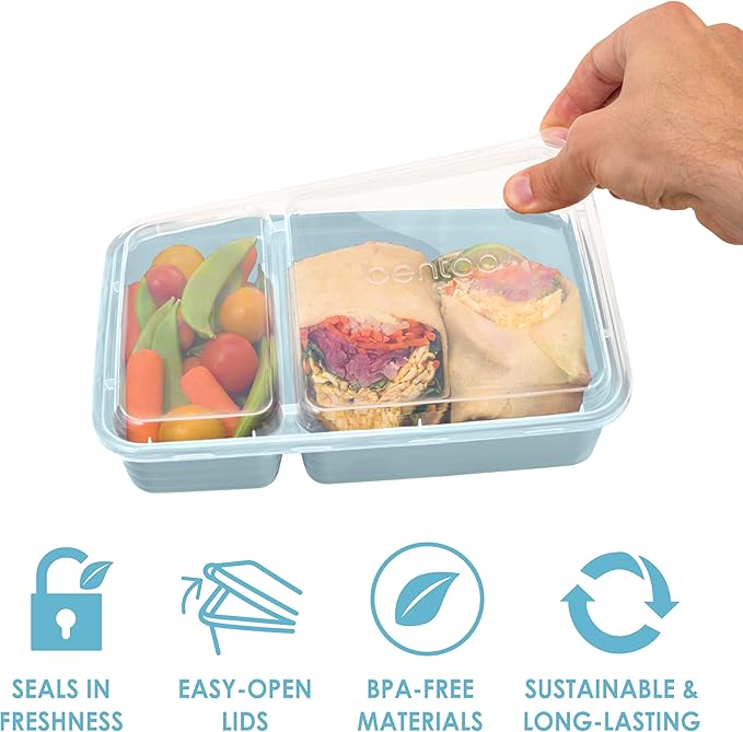Bentgo 20-Piece Lightweight, Durable, Reusable BPA-Free 2-Compartment Containers - Microwave, Freezer, Dishwasher Safe - Sky-NeatNest