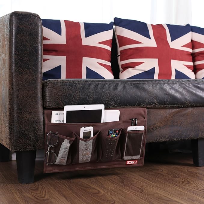 Bedside Storage Organizer - 6 Pocket Table Caddy for Remotes, Phone, Glasses (Coffee)-NeatNest