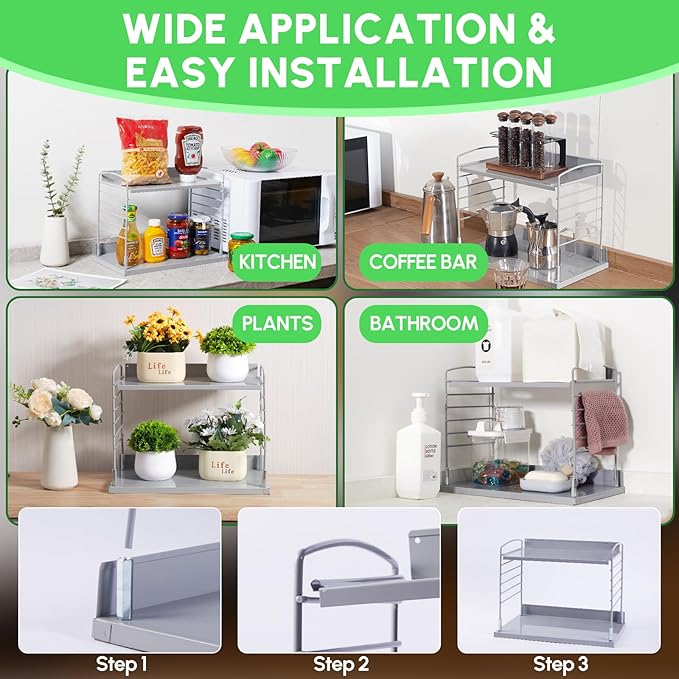 Adjustable Bathroom Countertop Organizer,2 Tier Vanity Shelf Organizer and Storage for Cosmetic Skincare Perfume, Metal Kitchen Countertop Shelf for Coffee Station,Condiment,Cupcakes,Plants,Mugs-NeatNest
