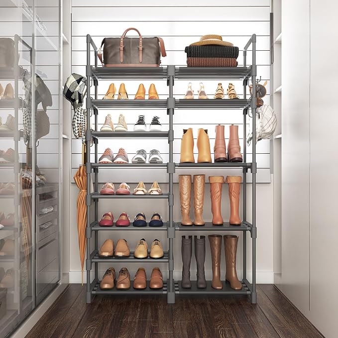 ROJASOP Shoe Rack, Shoe Storage Organizer for Closet Entryway Garage Bedroom, 8 Tier Tall Metal Shoe Shelf for 26-32 Pairs Boots & Shoes, Adjustable Shoe Stand for Small Space-NeatNest